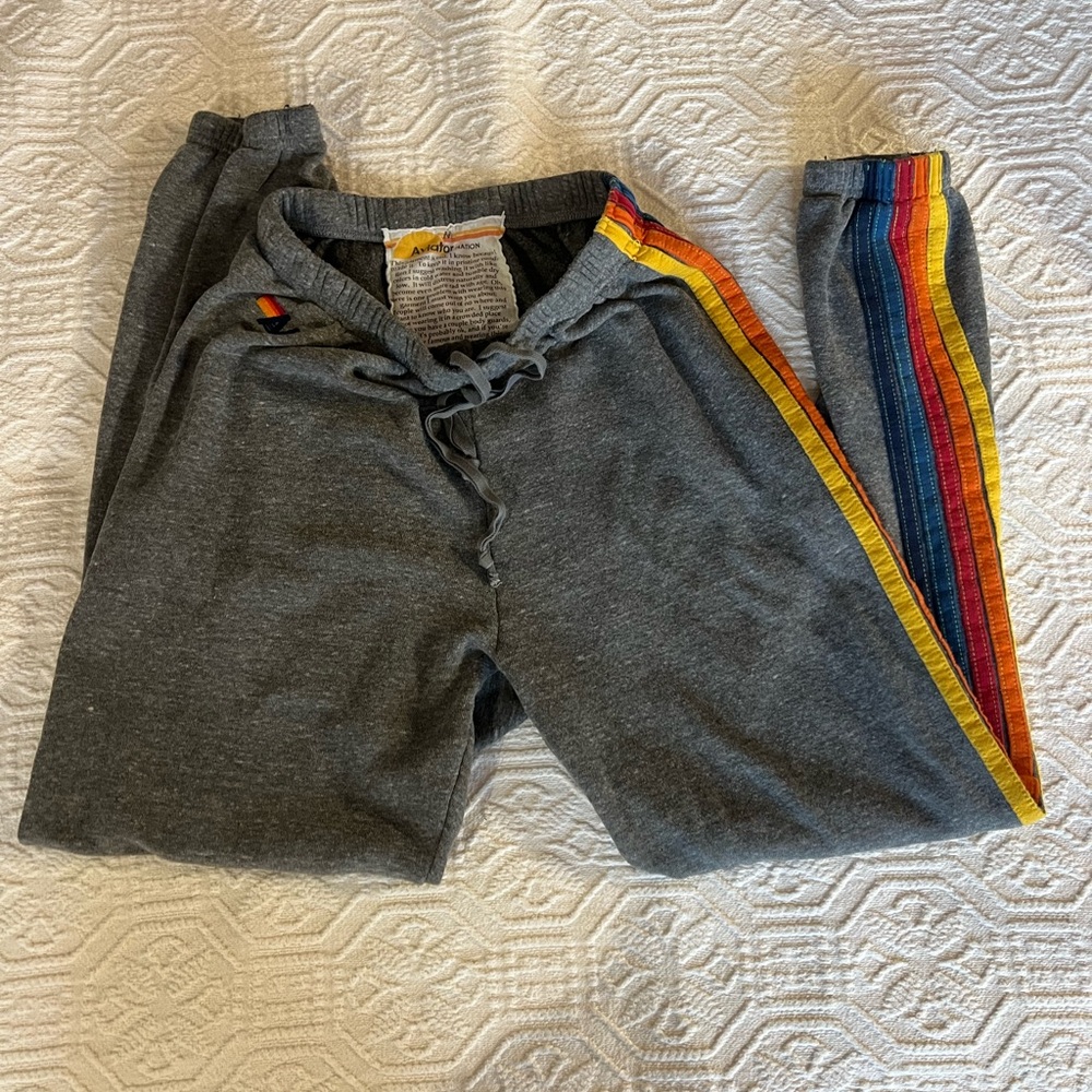 Aviator Nation Gray Joggers with Multicolor Stripe
